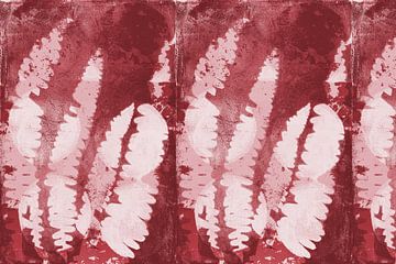 Fern leaves. Modern abstract botanical art in red, white, pink by Dina Dankers