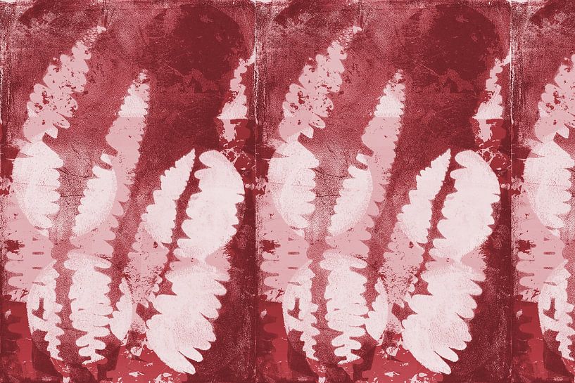 Varenbladeren. Moderne abstracte botanische kunst in rood, wit, roze van Dina Dankers