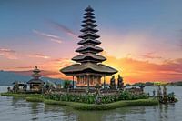 Ulun Danu temple Beratan Lake in Bali Indonesia at sunset