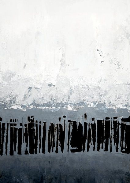 Abstract Painting in White, Grey, Black and Blue by Ela Szczepaniak