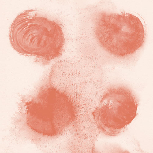 Abstract minimalist watercolor art. Four red circles.