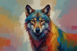 Abstrakte Farbexplosion Wolfsportrait von Art & Soul Creations