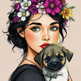 Portrait - Mädchen mit Hund von Liona Toussaint