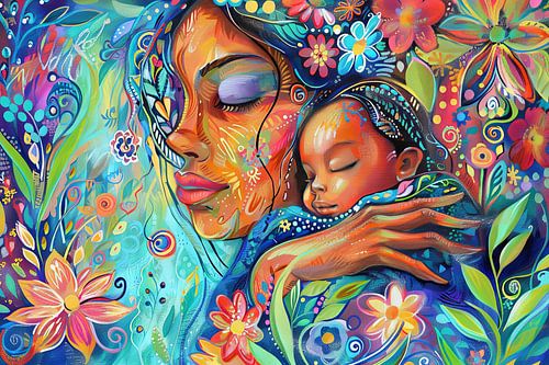 Digitaal abstract schilderachtig portret fictieve vrouw