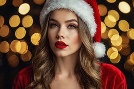 beautiful girl with santa claus costum