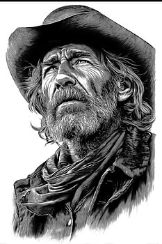 Cowboy Portrait Detailed Vintage Line Art