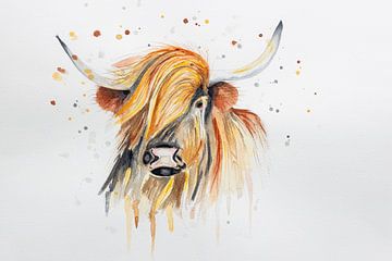 Schotse hooglander - Aquarel van Brigitte van Krimpen