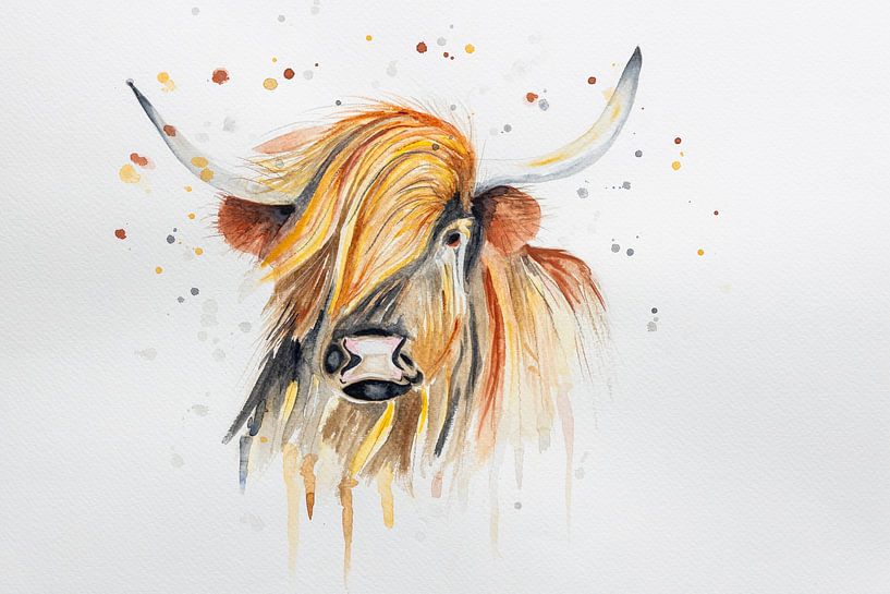 Highlander écossais - Aquarelle par Brigitte van Krimpen