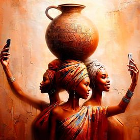 Afrikanische Frauen in traditioneller Kleidung machen ein Selfie von ¡ guay !