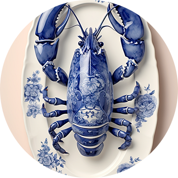 Lobster Luxe - Delfts Blauwe kreeft op een antieke schaal No. 2 van Marianne Ottemann - OTTI