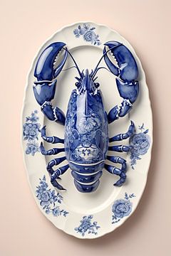 Lobster Luxe - Delft Blue lobster on an antique dish No. 2 by Marianne Ottemann - OTTI