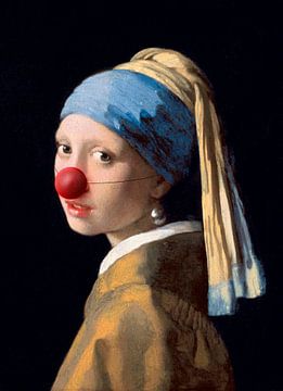 La fille à la boucle d'oreille de perle avec un nez de clown. Version recadrée. sur Maarten Knops