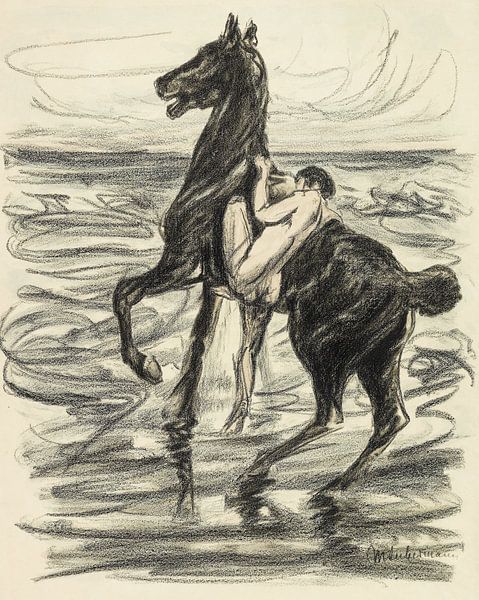 Cavalier nu sur la plage (dessins - aquarelle graphique), Max Liebermann, 1907 par Atelier Liesjes