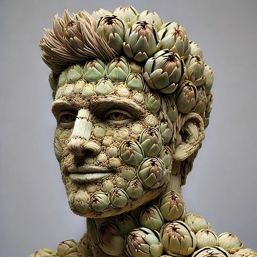 Mann aus Artischocke – Gemüsekunst für Restaurant oder Laden