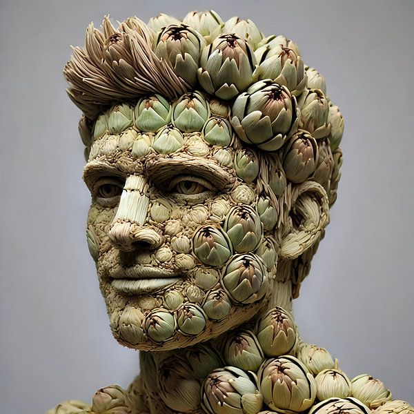 Mann aus Artischocke – Gemüsekunst für Restaurant oder Laden von Basahen