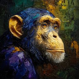 Expressief Chimpansee portret in olieverf van Stad & Wand