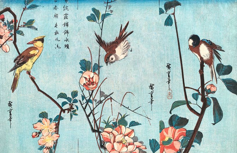 Japanse kunst ukiyo-e. Japanse vogels en bloemen door Utagawa Hiroshige. van Dina Dankers