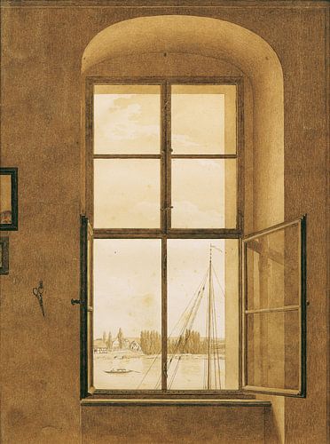 Caspar David Friedrich, uitzicht vanuit het atelier van de kunstenaar (rechterraam), ca 1805