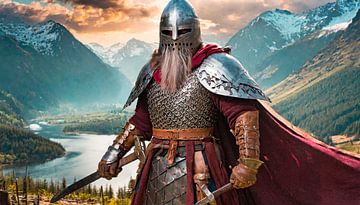 Vikingkrijger in het landschap van Mustafa Kurnaz