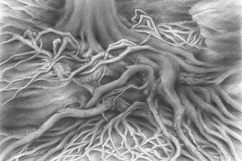 Fließende Strukturen von Baumwurzeln von Adriana Müller