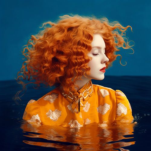 Digital art portret in oranje tinten: 