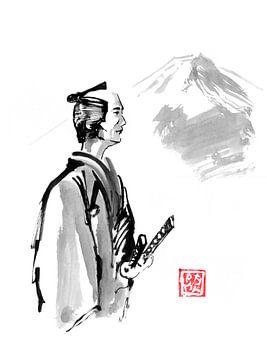 samurai en fuji van Péchane Sumie