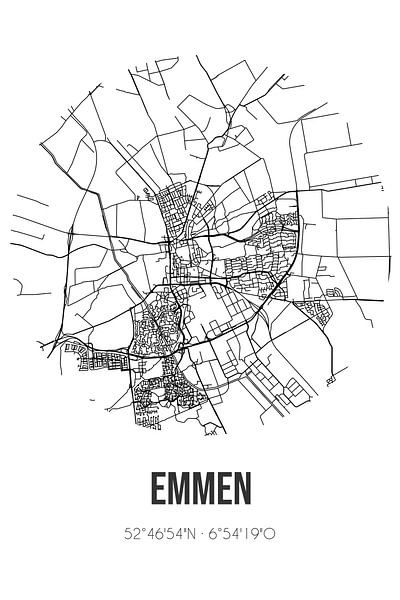 Emmen (Drenthe) | Map | Black and white by Prints of Place