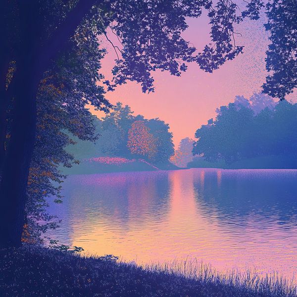 Lake surrounded by trees by Abstract Painting