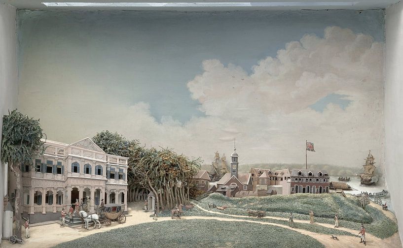 Diorama van het Gouvernementsplein in Paramaribo, Gerrit Schouten, 1812 van Marieke de Koning