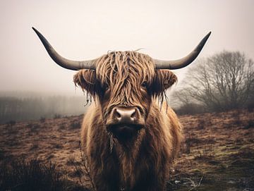 Portret van een Schotse Highland koe in de wei van Thilo Wagner