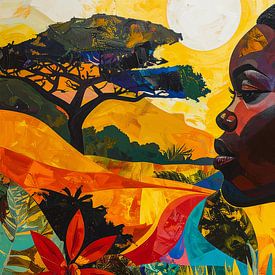 Abstract painting concept, woman in an African landscape by Mustafa Kurnaz