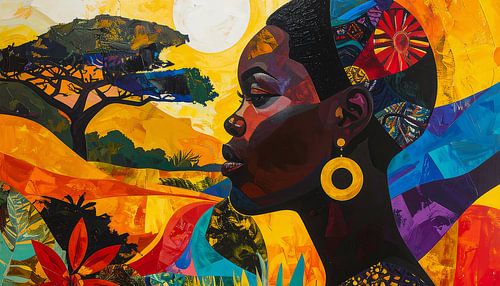 Abstract schilderconcept, vrouw in een Afrikaans landschap van Mustafa Kurnaz