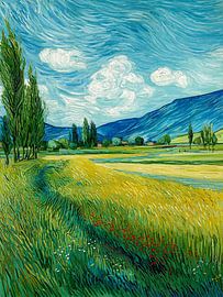 Champs d'été sous un ciel nuageux sur May