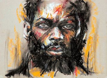 Portret van een donker gekleurde man. Handgeschilderd