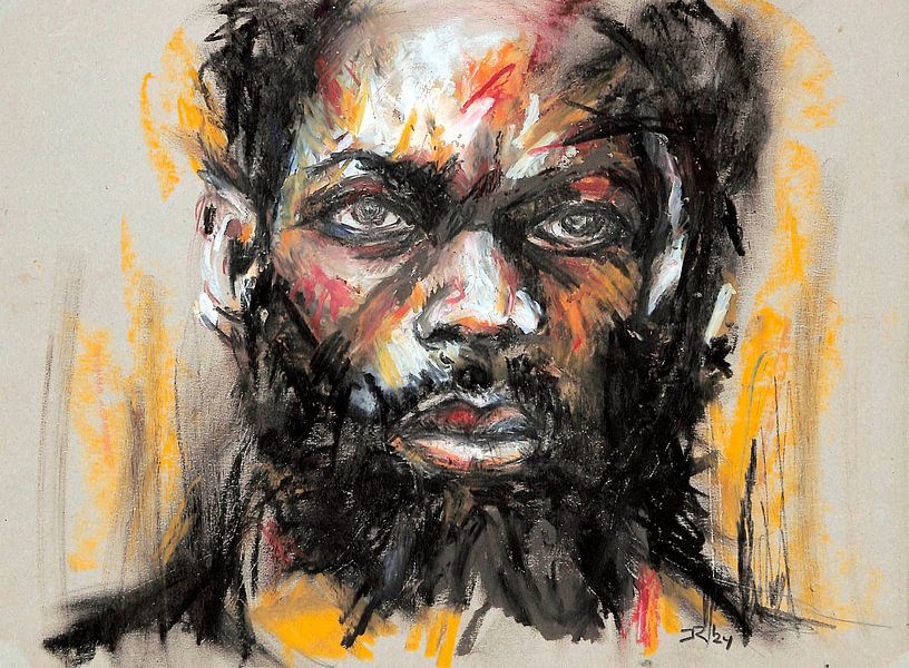 Portrait d'un homme de couleur foncée. Peint à la main par Ineke de Rijk