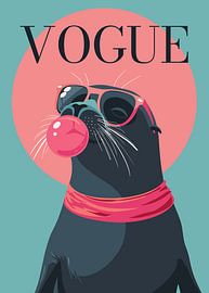 Stylish wearing sunglasses blowing pink bubble gum vogue poster by Cross