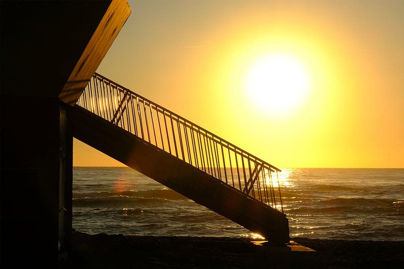 Stairs at sunrise on Leucate beach by Flatfield