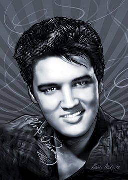 Elvis Presley Pop Art Kunstwerk (schwarz-weiß) von Martin Melis