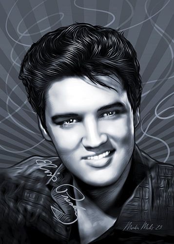 Elvis Presley Pop Art kunstwerk (zwart-wit) van Martin Melis
