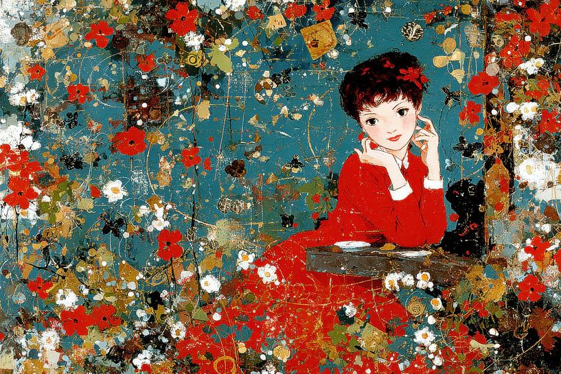 Illustration d'une femme avec des fleurs par Egon Zitter