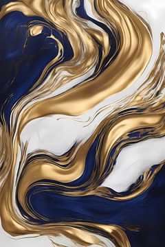 Wavy Gold and Marine Abstract Design by De Muurdecoratie