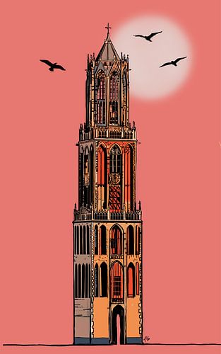 The Dom tower Utrecht in warm colours