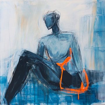 Sitting figure in blue and orange by Poster Art Shop