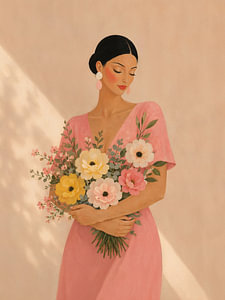Zarte Blüten – Porträt einer eleganten Frau mit Blumen