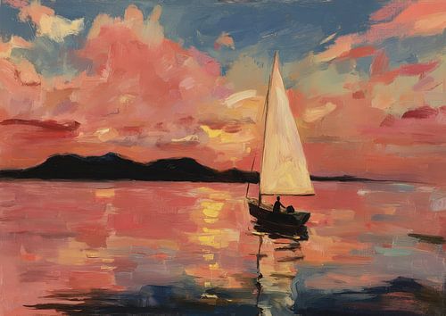 Zeilboot in de zonsondergang