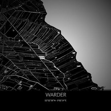 Black-and-white map of Warder, North Holland. by Rezona