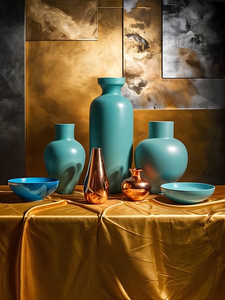Ein Stillleben aus Keramikvasen und -schalen von Ljupka Kareska