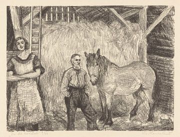 hooischuur met boer en paard, Otto Hanrath, 1925 van Atelier Liesjes