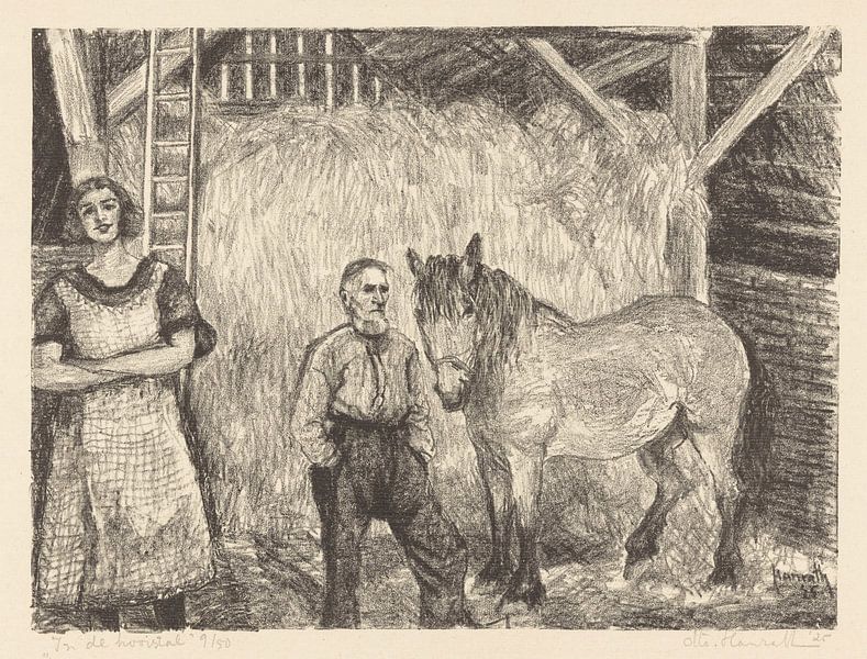 Heuscheune mit Bauer und Pferd, Otto Hanrath, 1925 von Atelier Liesjes