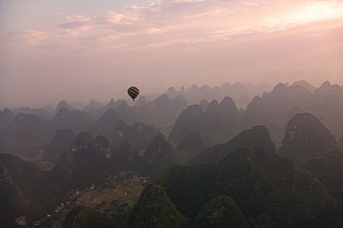 Balloon over Karst mountains southern China